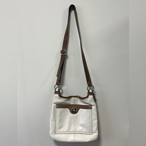 Vintage Coach Cream and Brown Women's Shoulder Bag